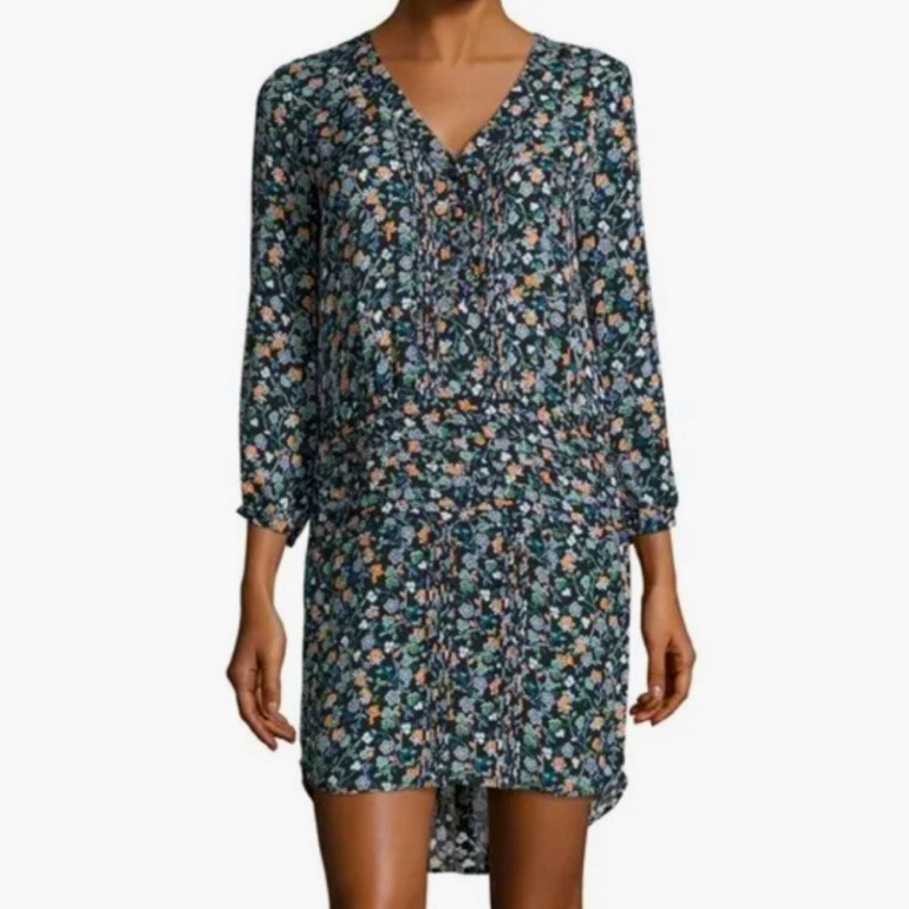 Veronica Beard 100% Silk August Mini Dress Size M Dark Floral Birds Ruffles Chic